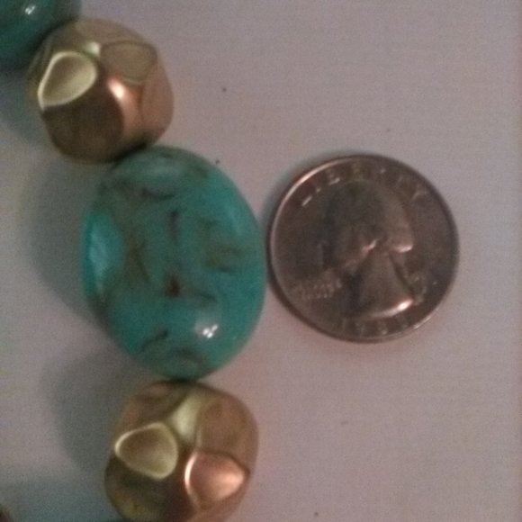 Vtg Faux Turquoise Nugget Gold-Tone Necklace FINAL PRICE - Picture 2 of 3